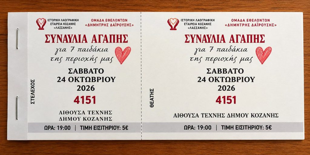 Κοζάνη: «Συναυλία Αγάπης» για 7 παιδάκια της περιοχής – Το Σάββατο 24 Οκτωβρίου στην Αίθουσα Τέχνης